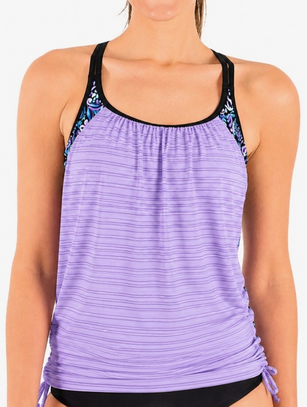 Lavender Ruched Tankini Swim Top Small UPF 30 Quick Dry Racerback NWT Resortwear
